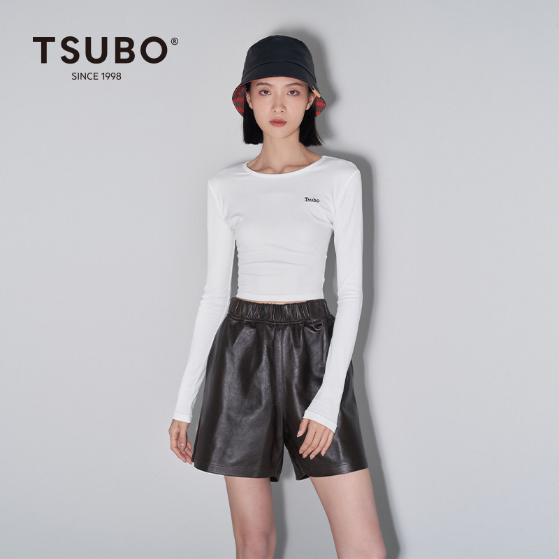 尺不TSUBO 男女同款 经典LOGO印花混纺高弹力紧身长袖T恤图片