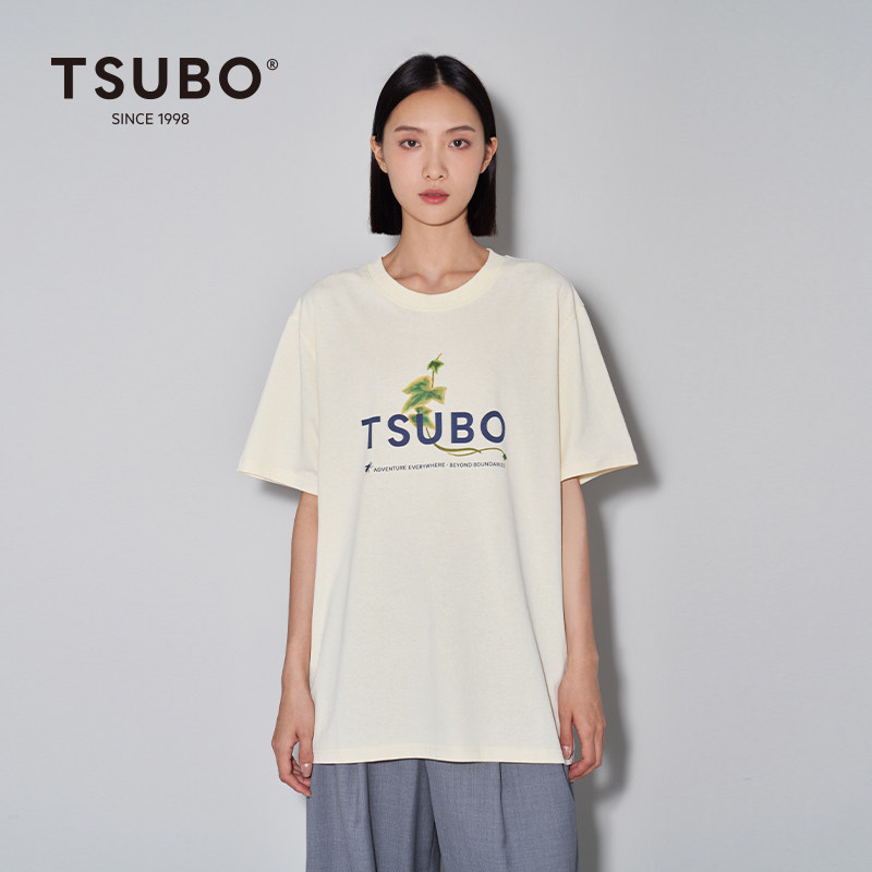 尺不TSUBO 男女同款 LOGO印花时尚休闲舒适百搭棉质T恤图片