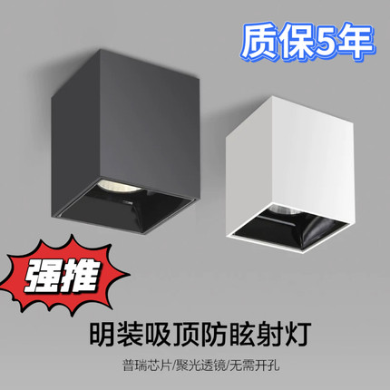 走廊过道明装方形筒灯防眩单头斗胆灯客厅天花灯LED格栅灯无主灯