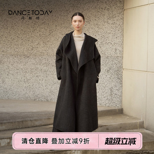 【清仓】dancetoday中长款毛呢大衣女冬季黑色羊绒连帽外套舞蹈服