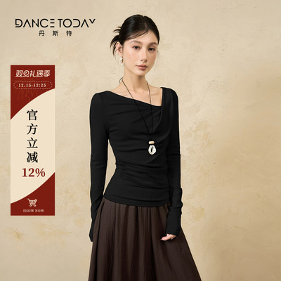 DanceToday现代舞练功服女冬季黑色长袖上衣古典舞修身形体舞蹈服