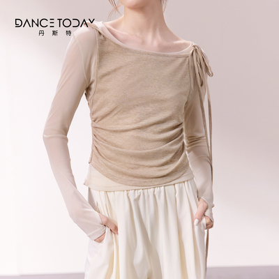 DanceToday现代舞蹈练功服女冬季飘带假两件长袖上衣古典舞形体服