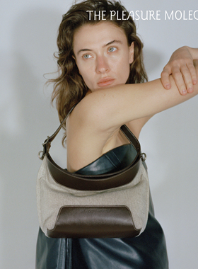 the pleasure molecule帆船包小号新款头层牛皮拼帆布腋下斜挎