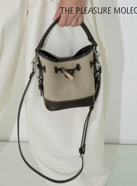 the pleasure molecule牛角桶包mini头层牛皮帆布水桶包手提斜挎