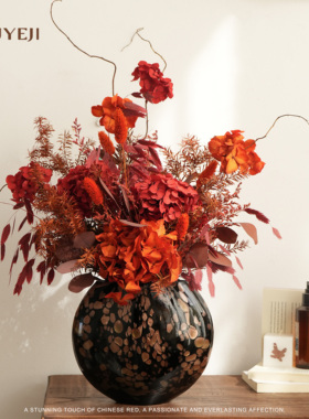 复古红色系干花永生花花束 年宵花创意家居客厅装饰品摆件