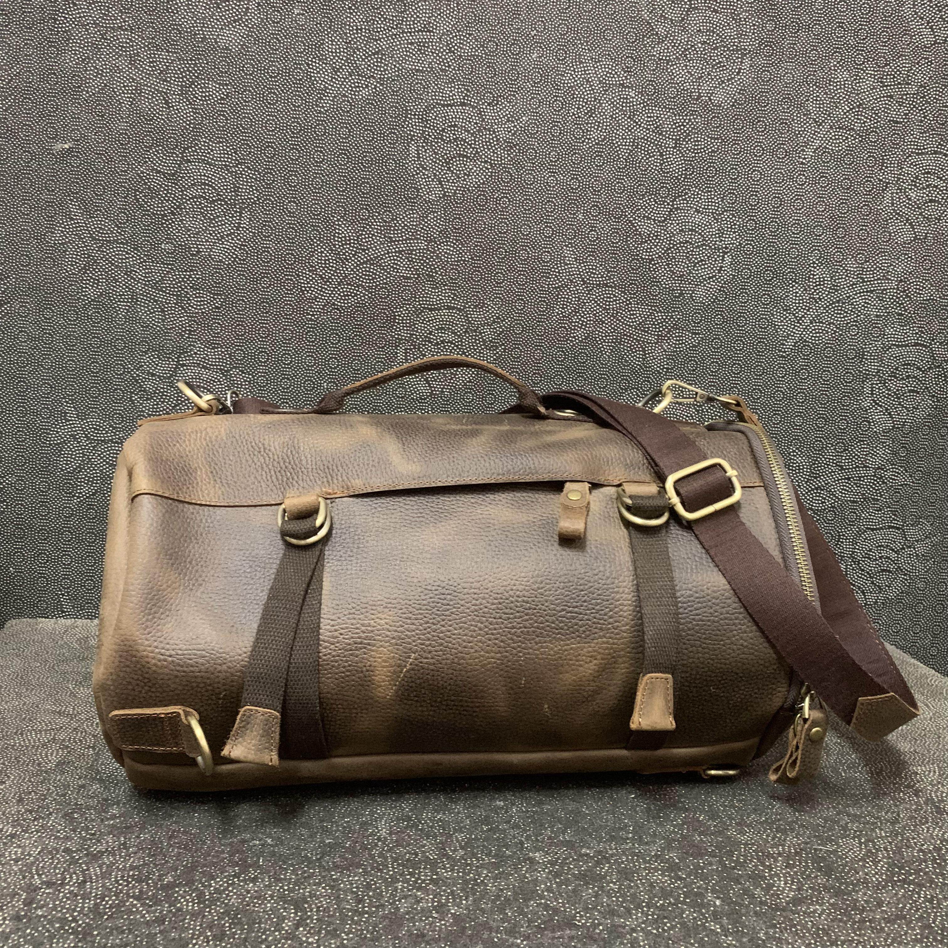 梦嘉丽复古头层牛皮男士旅行包真皮大容量健身包单肩斜挎双肩包男