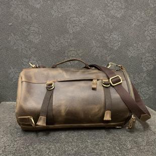 梦嘉丽复古头层牛皮男士旅行包真皮大容量健身包单肩斜挎双肩包男