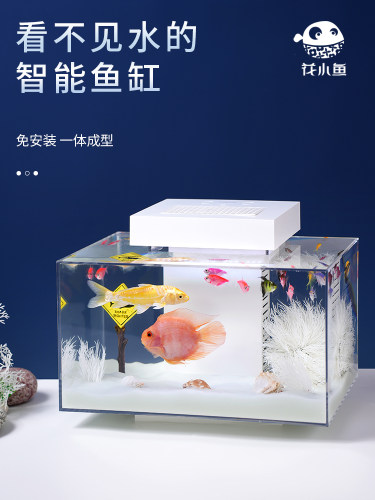 花小鱼新款智能鱼缸生态桌面超白客厅小型压克力水族箱书桌轻奢
