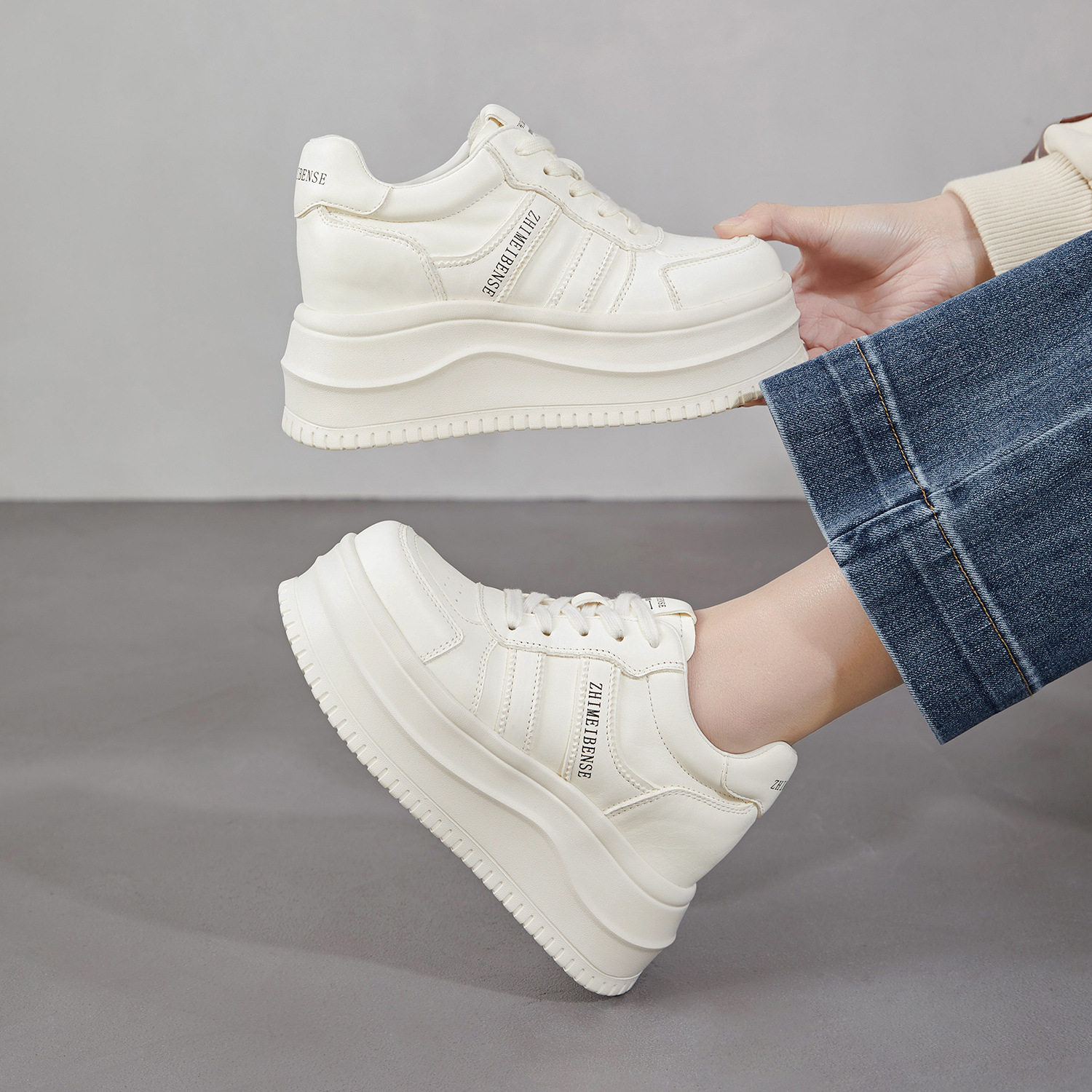 头层牛皮小白鞋女2026春季厚底内增高10CM小个子百搭时尚休闲女鞋,女鞋,浅口单鞋,淘宝优惠券,粉丝福利购,淘宝优惠卷