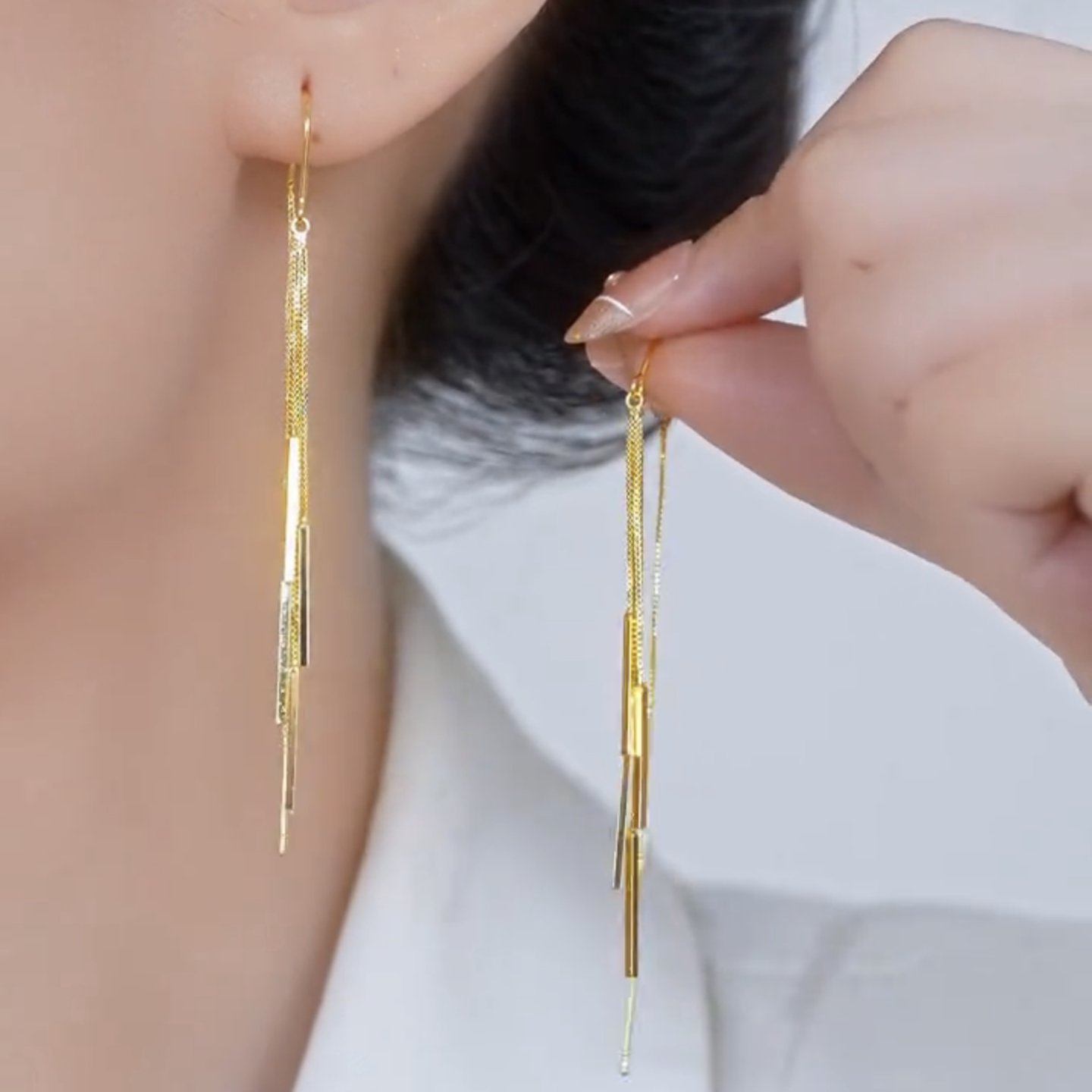 日韩爆款金色长款流苏耳线女