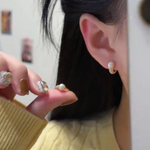 2025新款金色镶锆珠珠耳环女