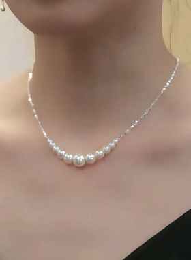 日韩轻奢碎银子珍珠项链女锁骨链