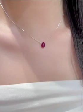 超仙气质显白红色水滴抽拉项链