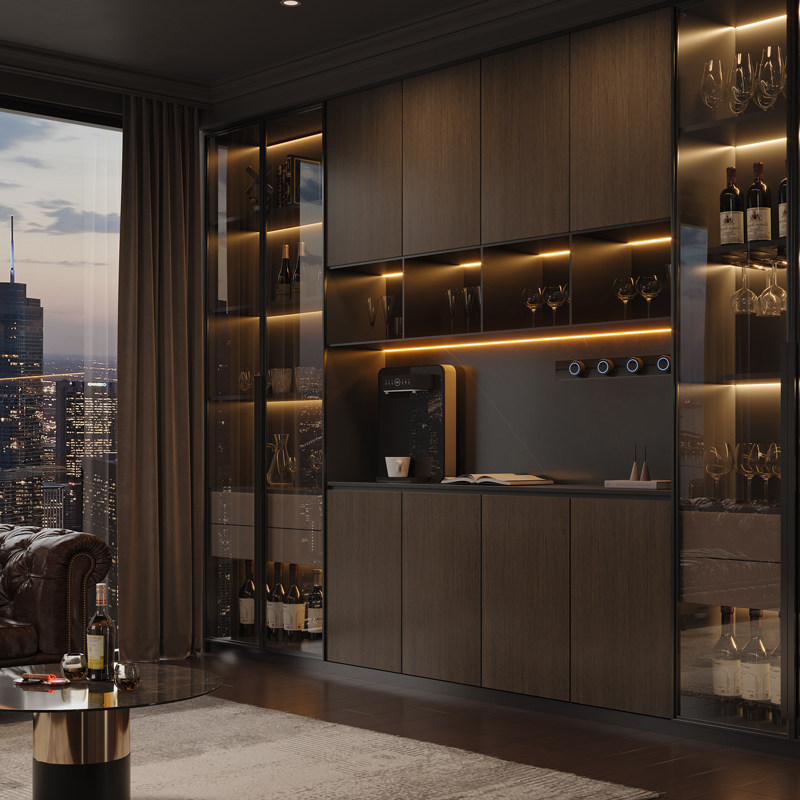 全实木轻奢意式极简客厅餐边酒柜简约现代别墅商场北欧到顶展示柜