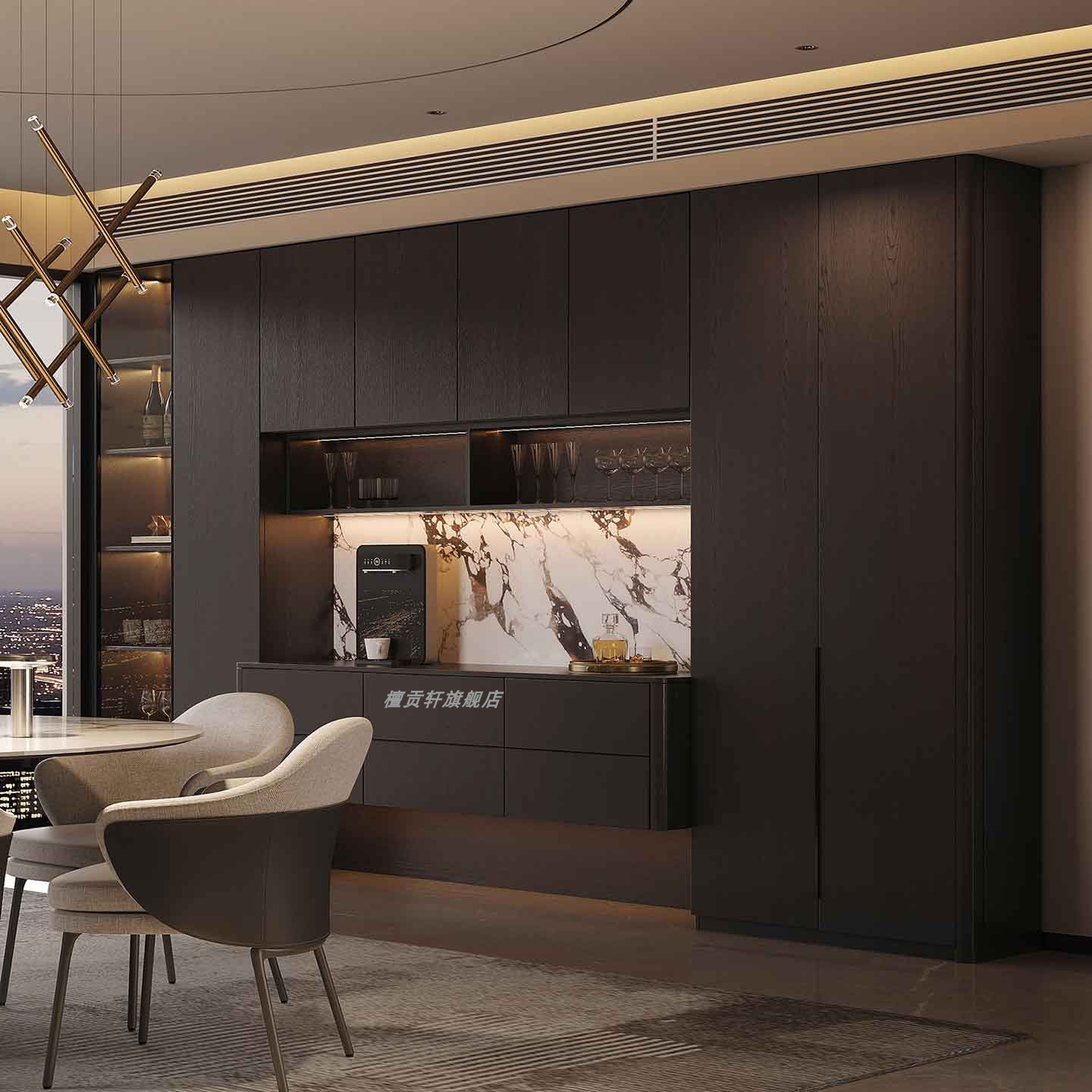 檀贡轩意式级简餐边酒柜定制满墙