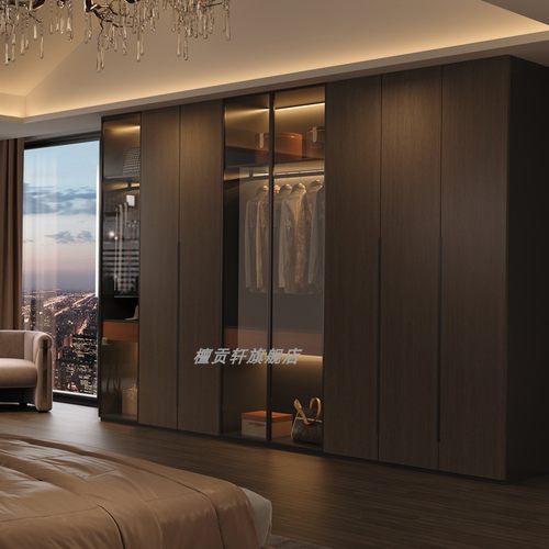 实木轻奢意式级简衣柜小户型现代简约主卧室衣帽间一门到顶大衣橱