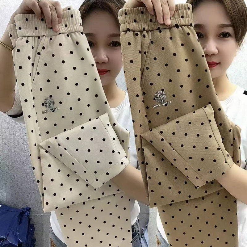韩版夏季薄款休闲裤女时尚百搭宽松哈伦裤显瘦印花纯棉外穿九分裤