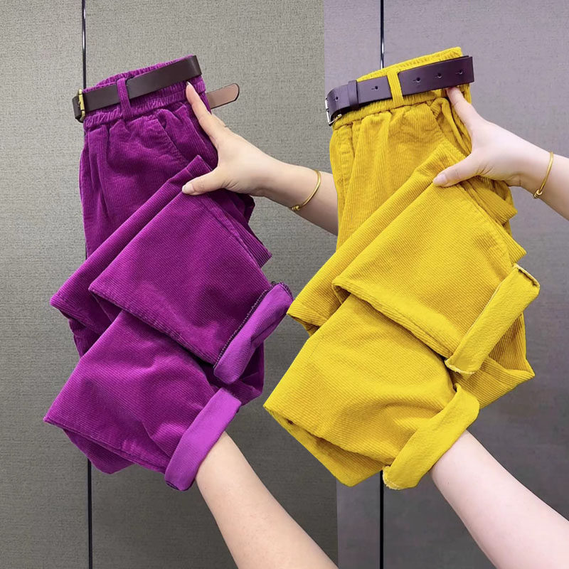 灯芯绒哈伦裤女秋季新款宽松高腰萝卜裤高档爆款糖果色休闲老爹裤,女装/女士精品,休闲裤,淘宝优惠券,粉丝福利购,淘宝优惠卷