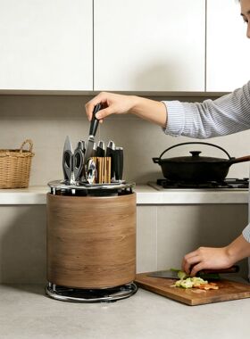 厨房旋转式刀置物多功能菜刀砧板锅盖一体纳台面刀具放置砧板架