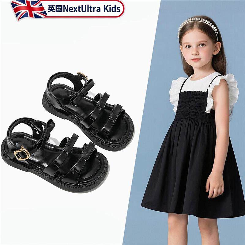英国NU凉鞋女款2026新款儿童黑色公主凉鞋软底鞋子女童高颜值厂家