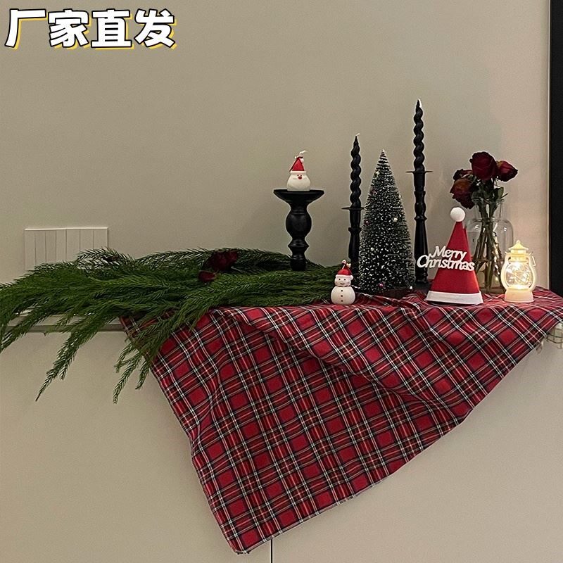 圣诞桌布格子长条方形圣诞节日氛围装饰挂布客厅咖啡店轻奢高级感