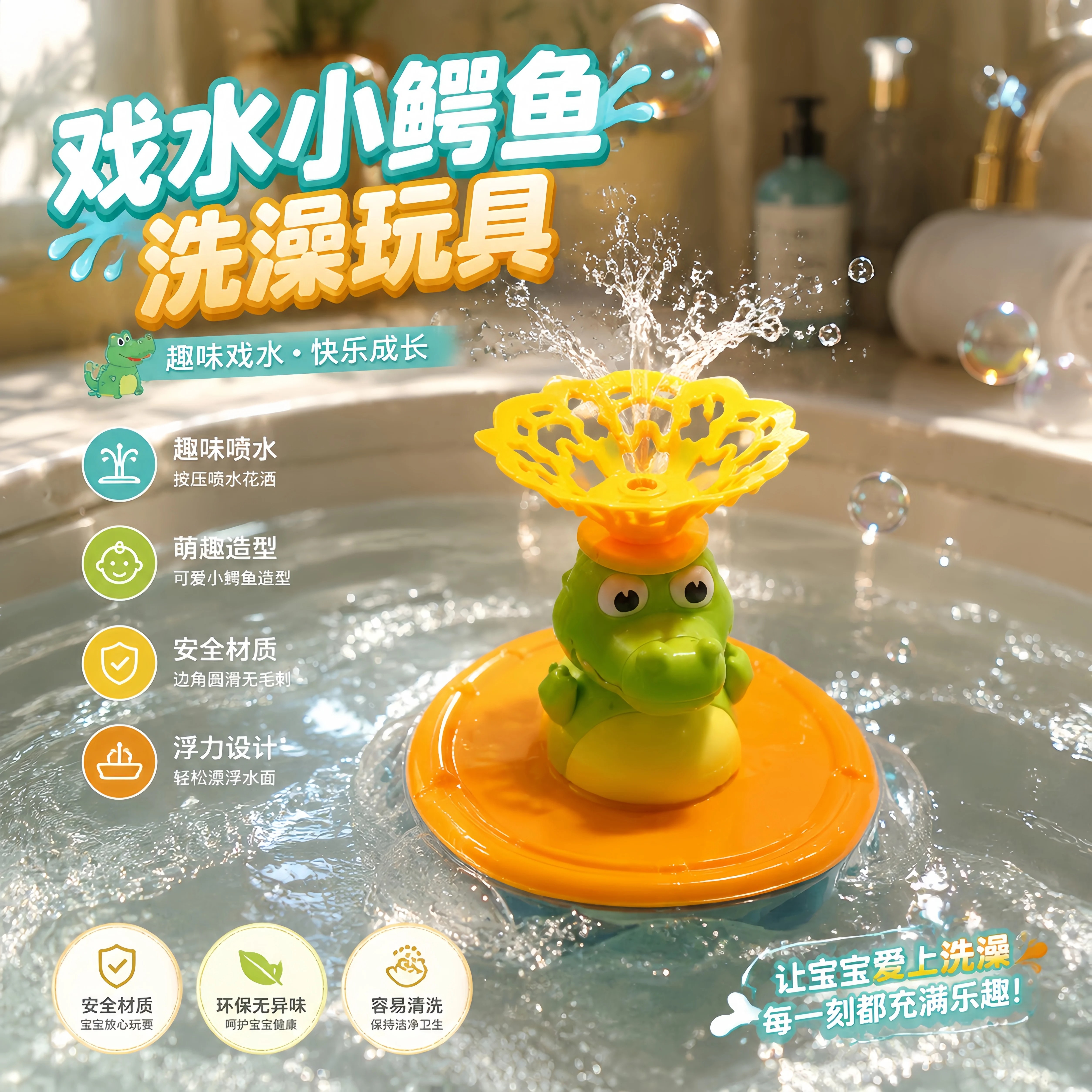 小鳄鱼喷水洗澡玩具儿童互动益智