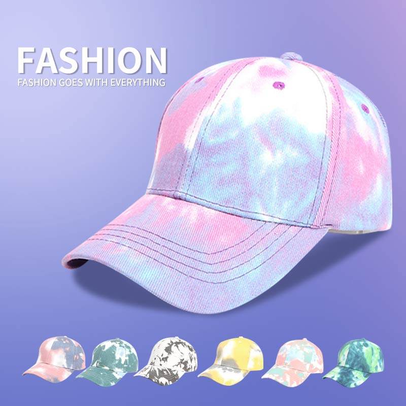 彩色棒球帽女欧美新款扎染渐变色棒球帽男女鸭舌帽春夏遮阳帽子潮