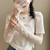 套可爱风百搭骑行防晒纯色蕾丝袖 夏季 户外ins开车冰丝袖 套手套女