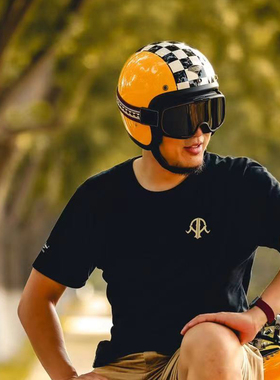 active region中国台湾AR棋盘摩托车3/4盔头盔复古机车小盔体头盔