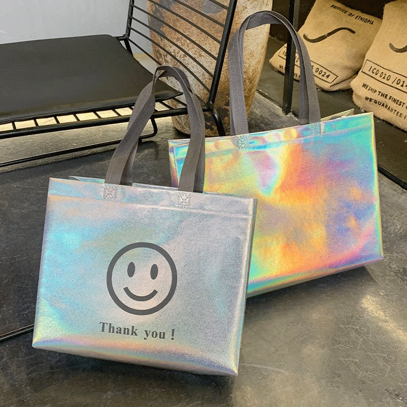 炫彩镭射服装店无纺布手提袋定制高档防水加厚礼品购物袋子肩背