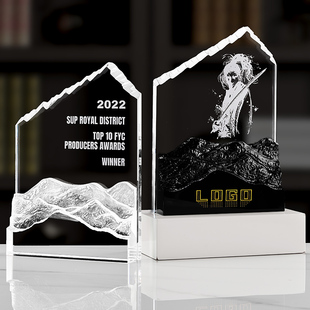 黑水晶奖杯创意定制攀登岩石山峰奖牌订做简约大气新款纪念牌会员