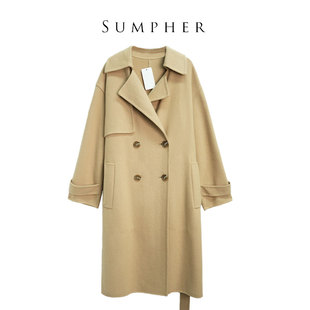 【卡利亚某里】折扣女装高端洋气中长经典百搭卡其色女大衣-0018