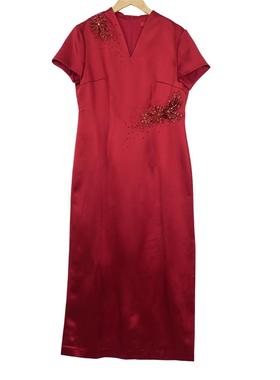 六礼LOOLAYY精选品牌女装高端时尚气质百搭酒红色连衣裙A2-17566