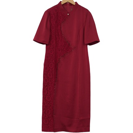 慕天姿精选品牌女装高端时尚气质百搭深红色连衣裙慕天姿A1-17019