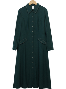 慕天姿精选品牌女装高端时尚气质百搭墨绿色连衣裙慕天姿A4-17122