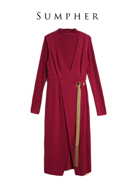 【广州杰哥Jack】Sumpher睐家专柜时尚高端棕红色连衣裙-17079