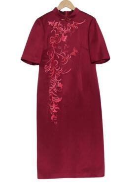 六礼LOOLAYY精选品牌女装高端时尚气质百搭酒红色连衣裙A3-17367