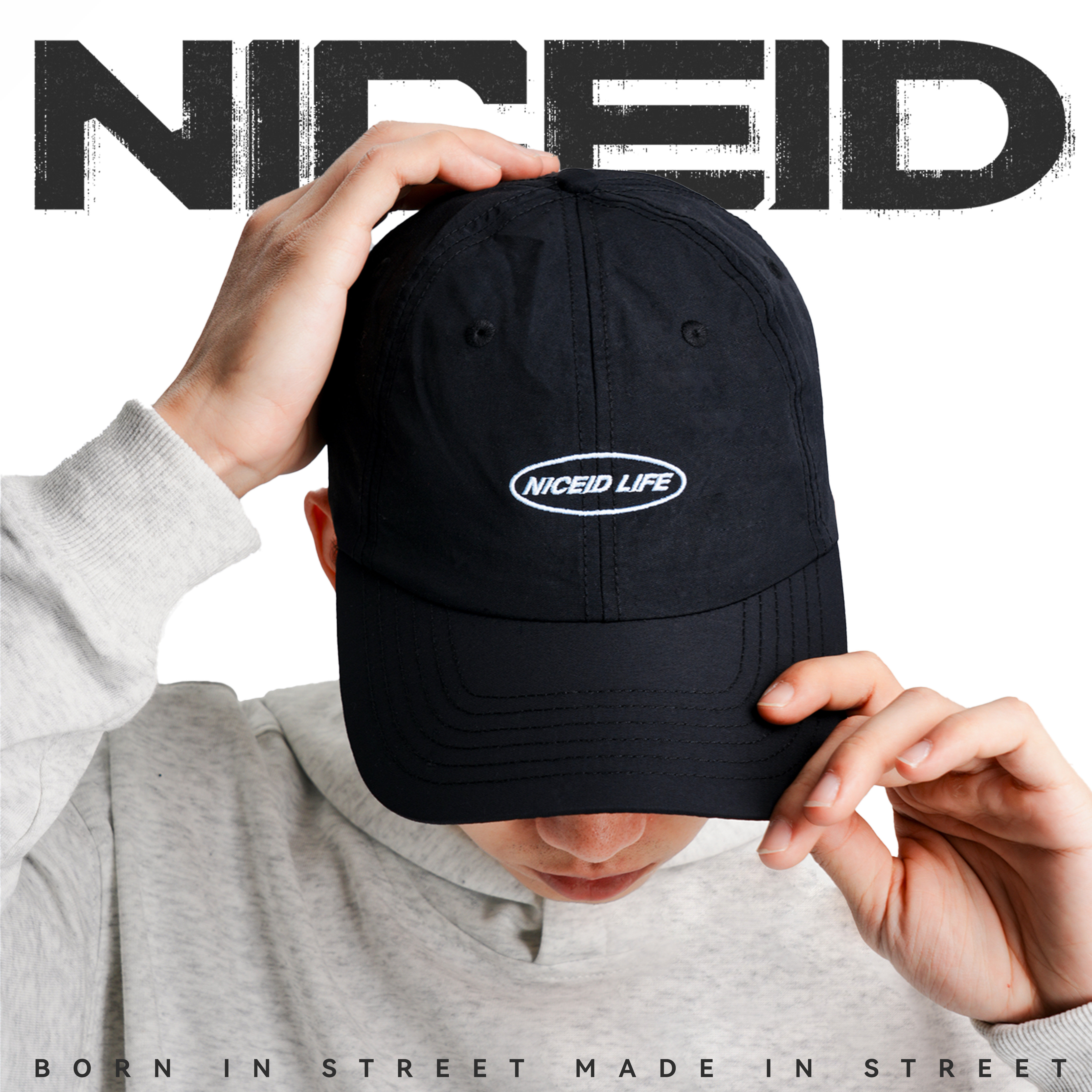 NICEID NICE 鸭舌帽NICEID LIFE刺绣软顶大帽檐弯棒球帽遮阳美式