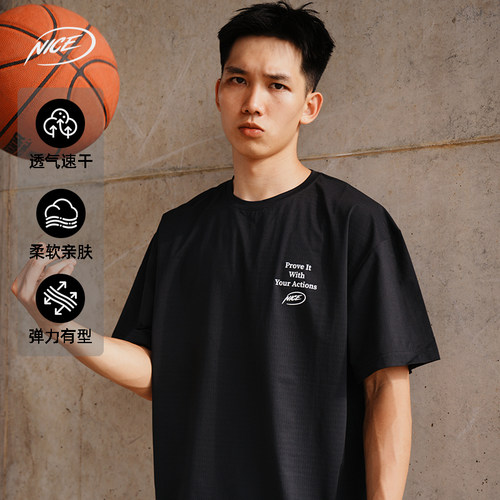 NICEID NICE 圆领运动美式T恤百搭潮流宽松小领口篮球短袖男女