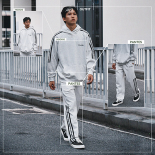 NICEID NICE条纹印花运动卫衣毛圈男女春秋休闲宽松连帽圆领套头