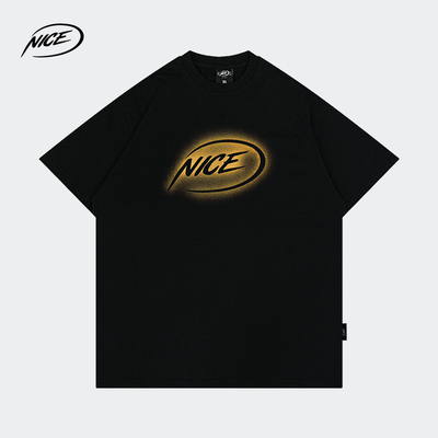 NICEID NICE溶解LOGO索罗娜运动T恤圆领短袖美式潮流宽松小领口