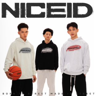 NICEID NICE虚幻LOGO运动卫衣毛圈男女春秋休闲宽松连帽圆领套头