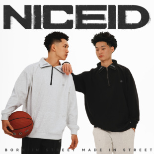 NICEID NICE简约刺绣LOGO运动立领半拉链卫衣春秋休闲宽松套头