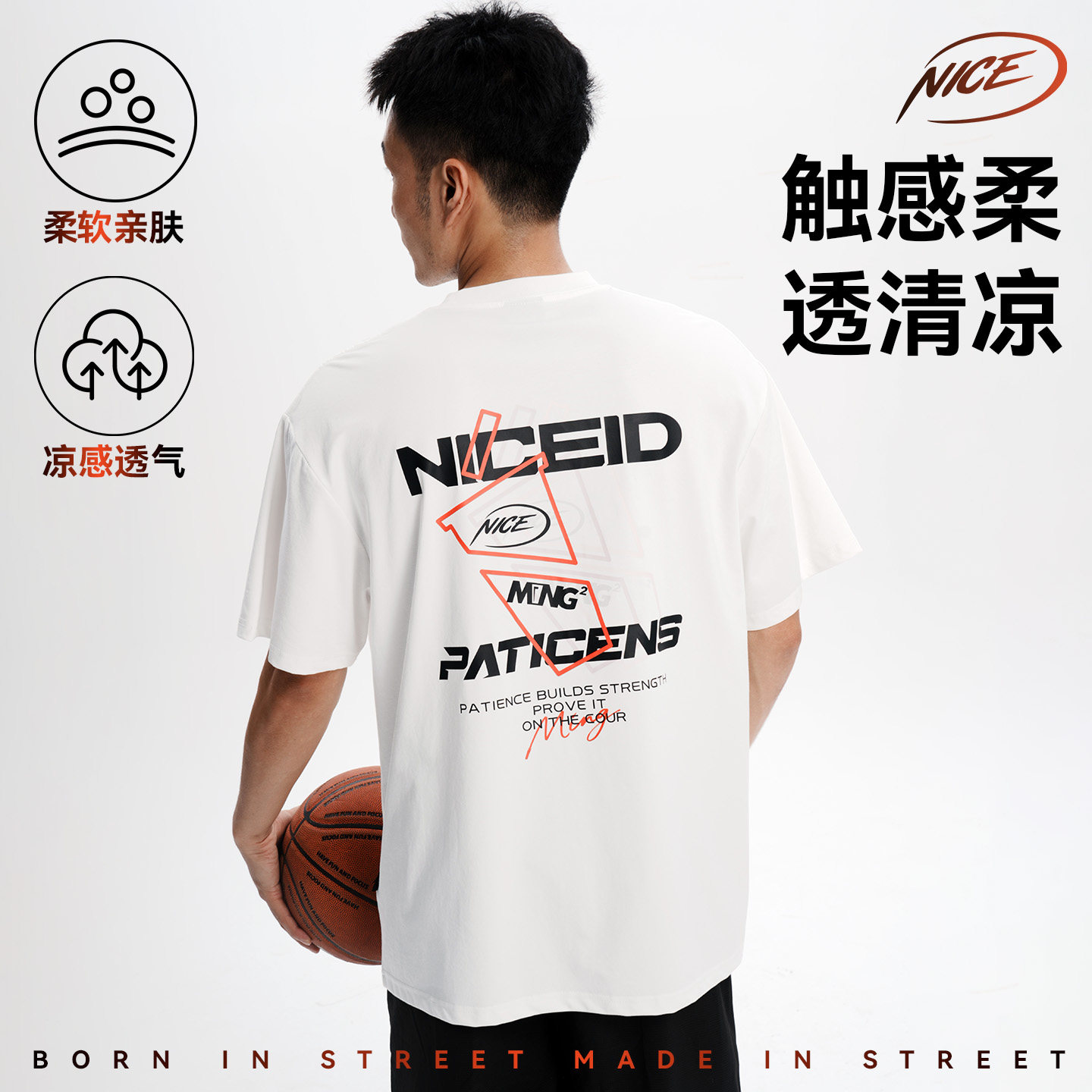 NICEID NICE联名PATICENS索罗娜运动T恤圆领短袖美式宽松小领口图片