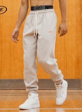 NICEID秋冬厚绒运动卫裤美式休闲男女宽松束脚大码扎袜保暖长裤