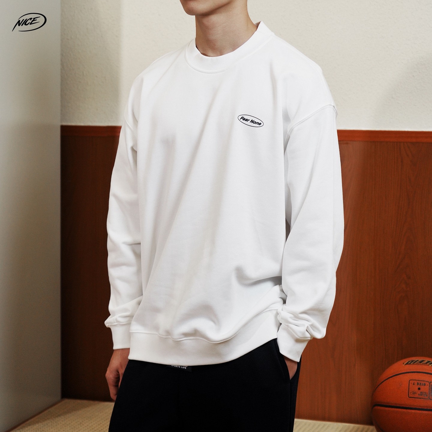 NICEID NICE 字母篮球运动长袖棉打底衫印花男女春秋宽松投篮服