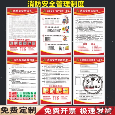 消防安全管理制度牌上墙消防标识牌车间工厂小区消防安全检查制度酒店宾馆四个能力三提示安全告知书应急预案