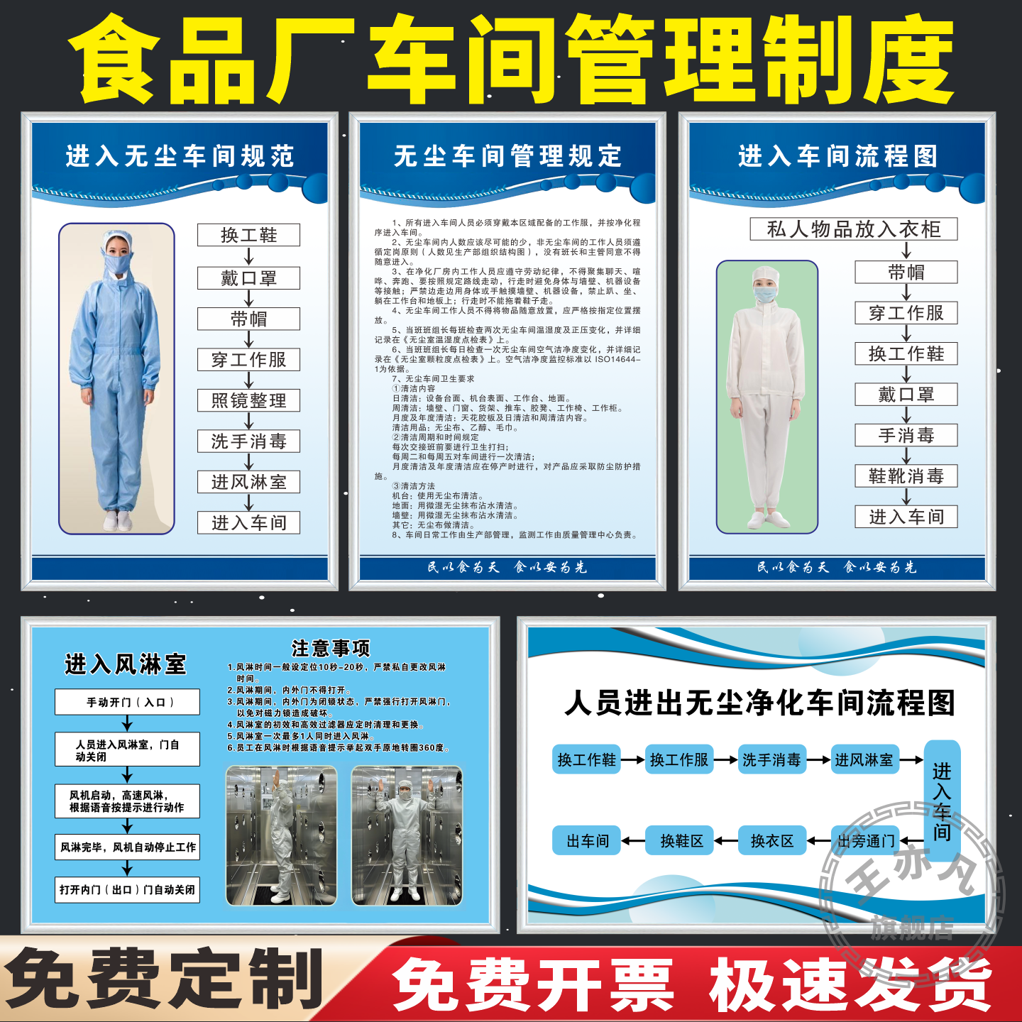食品厂安全管理制度无尘车间进入车间流程更衣程序图从业人员健康管理质量库房检验员岗位职责卫生规章制度牌