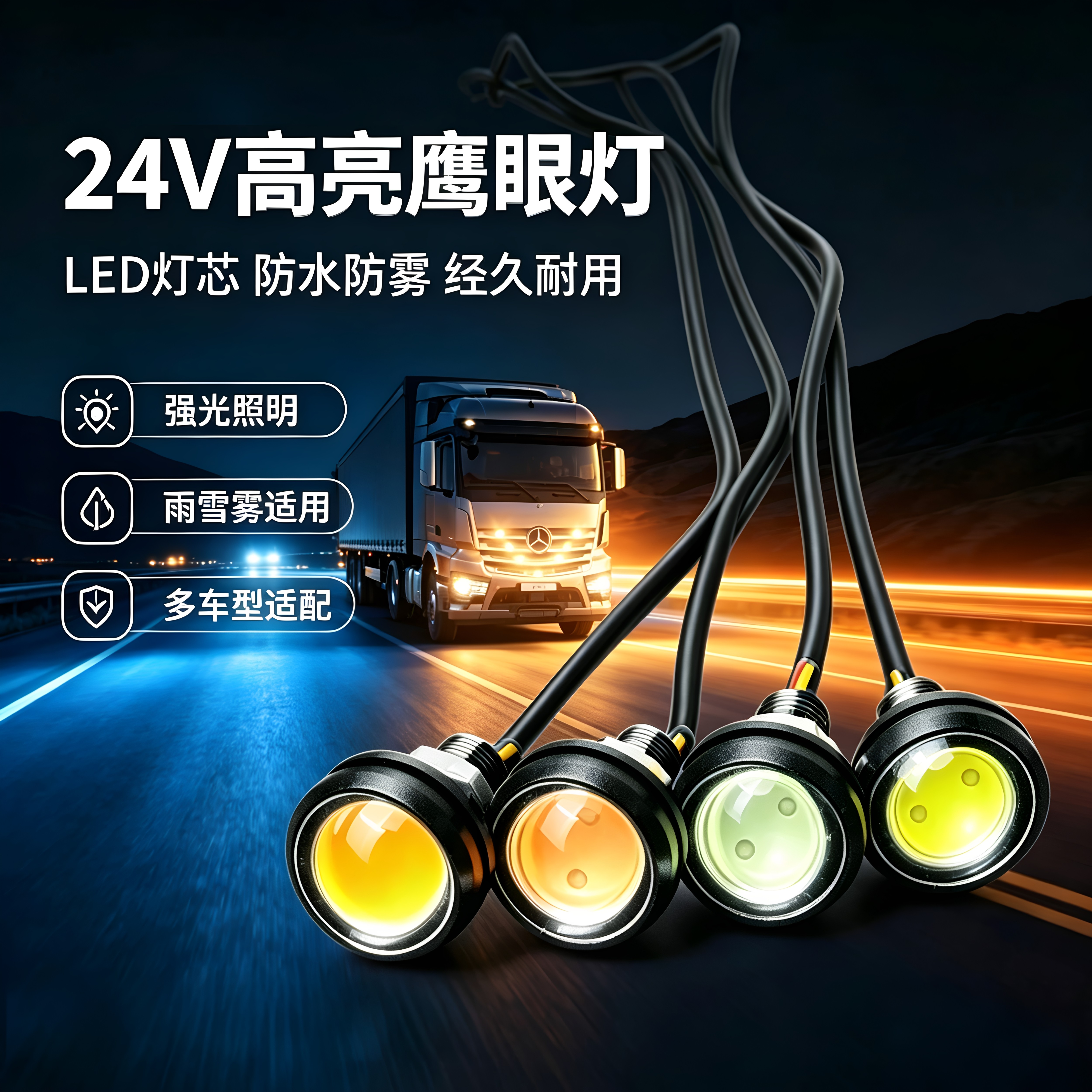 24V23mm鹰眼灯一体铝件高亮防水led飞机爆闪灯警示灯信号灯中网灯