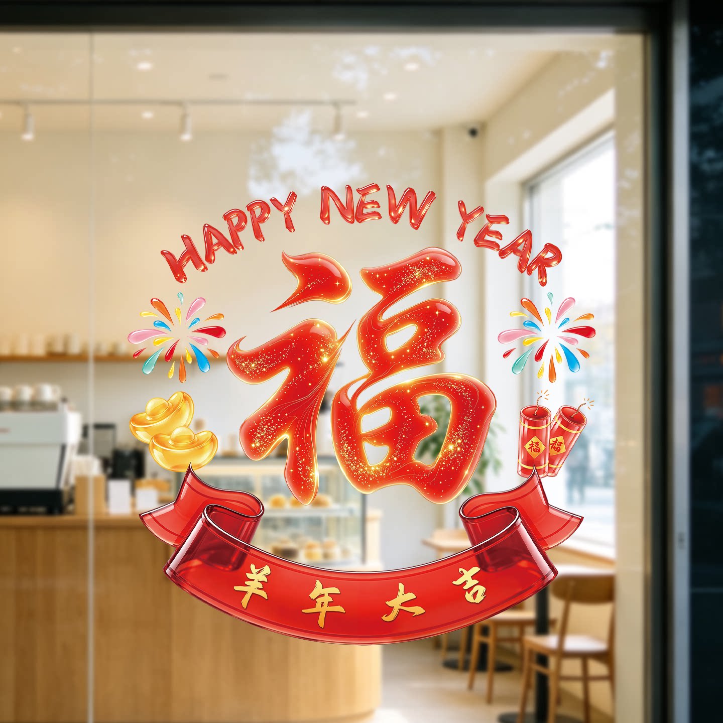 2027羊年福字静电窗贴玻璃窗花